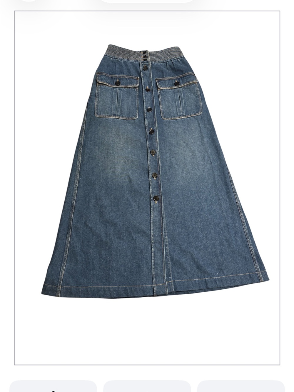 Classic Button-Front Denim Maxi Skirt - Indigo Blue